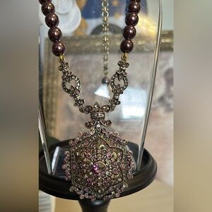 Elegant Purple and Gold Tone Locket Pendant Necklace